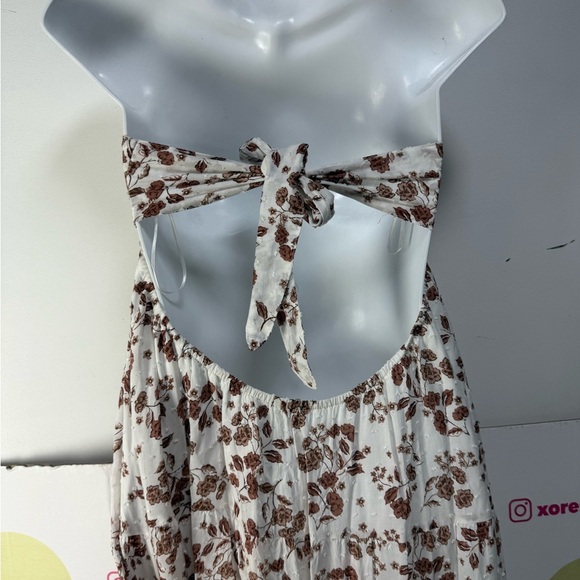 White and Brown Asymmetrical Tiered Maxi Sundress - Picture 4 of 5